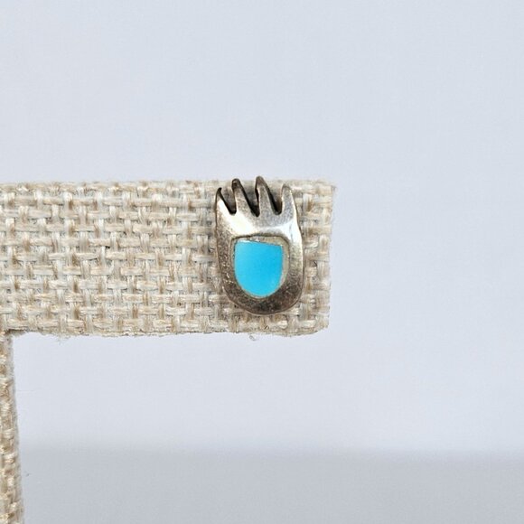 Vintage Native American Silver and Turquoise Bear Paw Tie Tack
